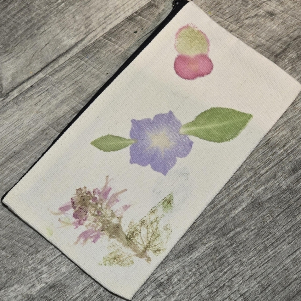 Floral Canvas Pouch with Hammered Flowers and Leaves